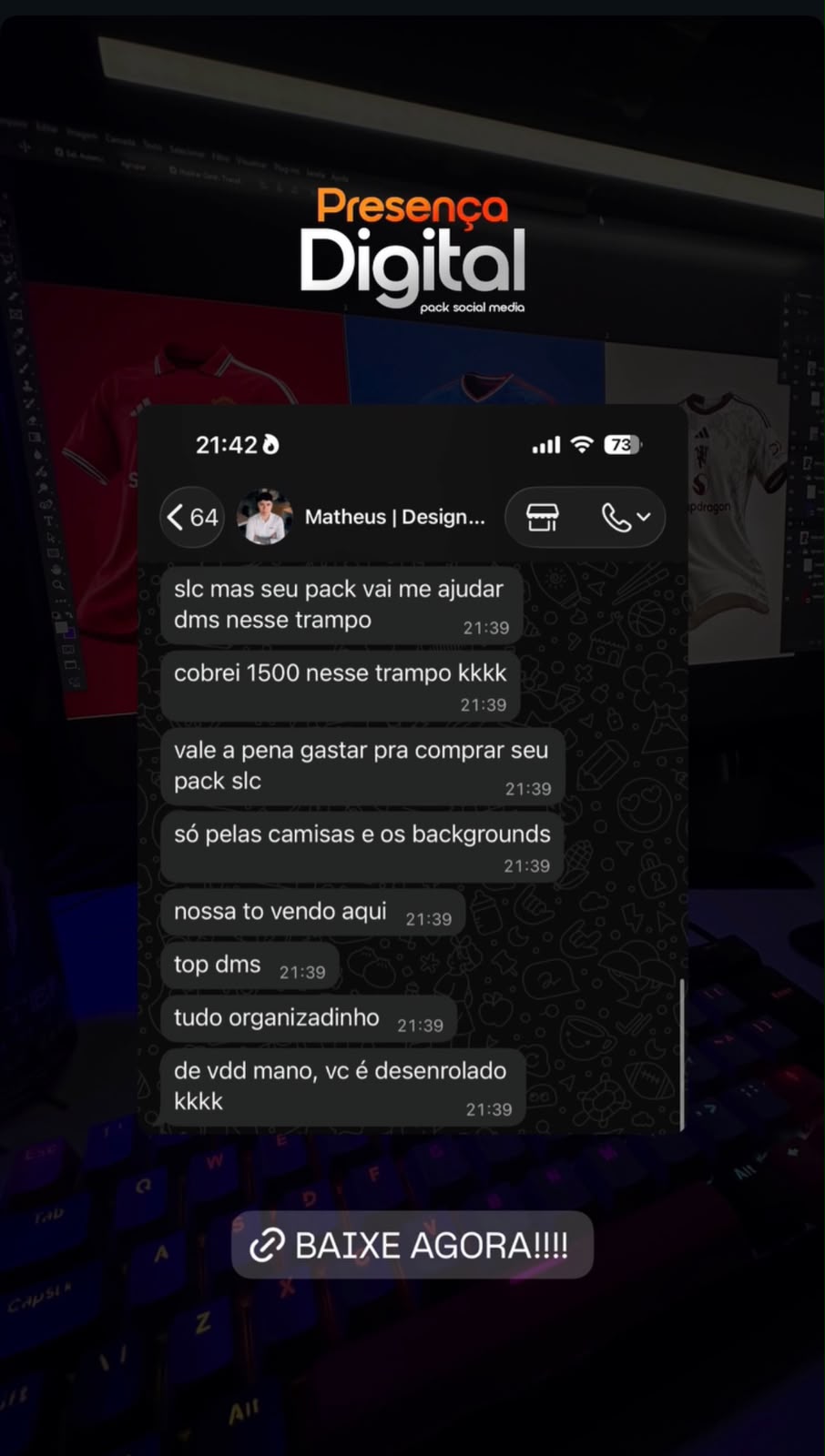 Depoimento de cliente do pack