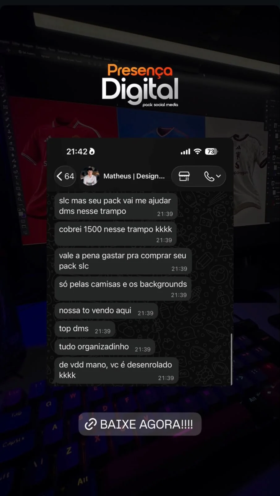 Depoimento de cliente do pack