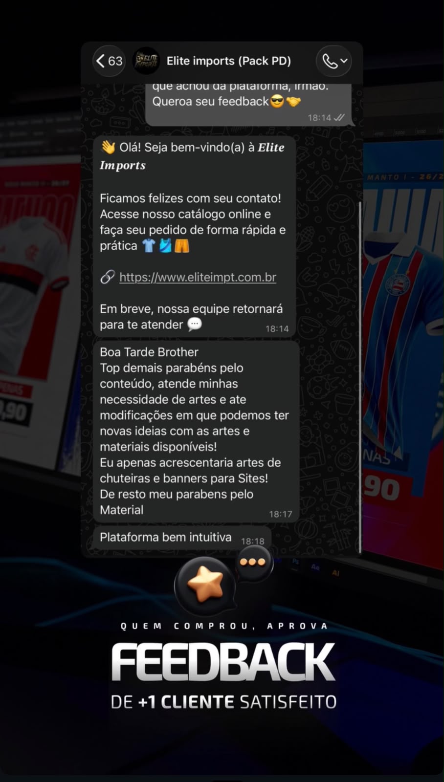 Depoimento de cliente do pack