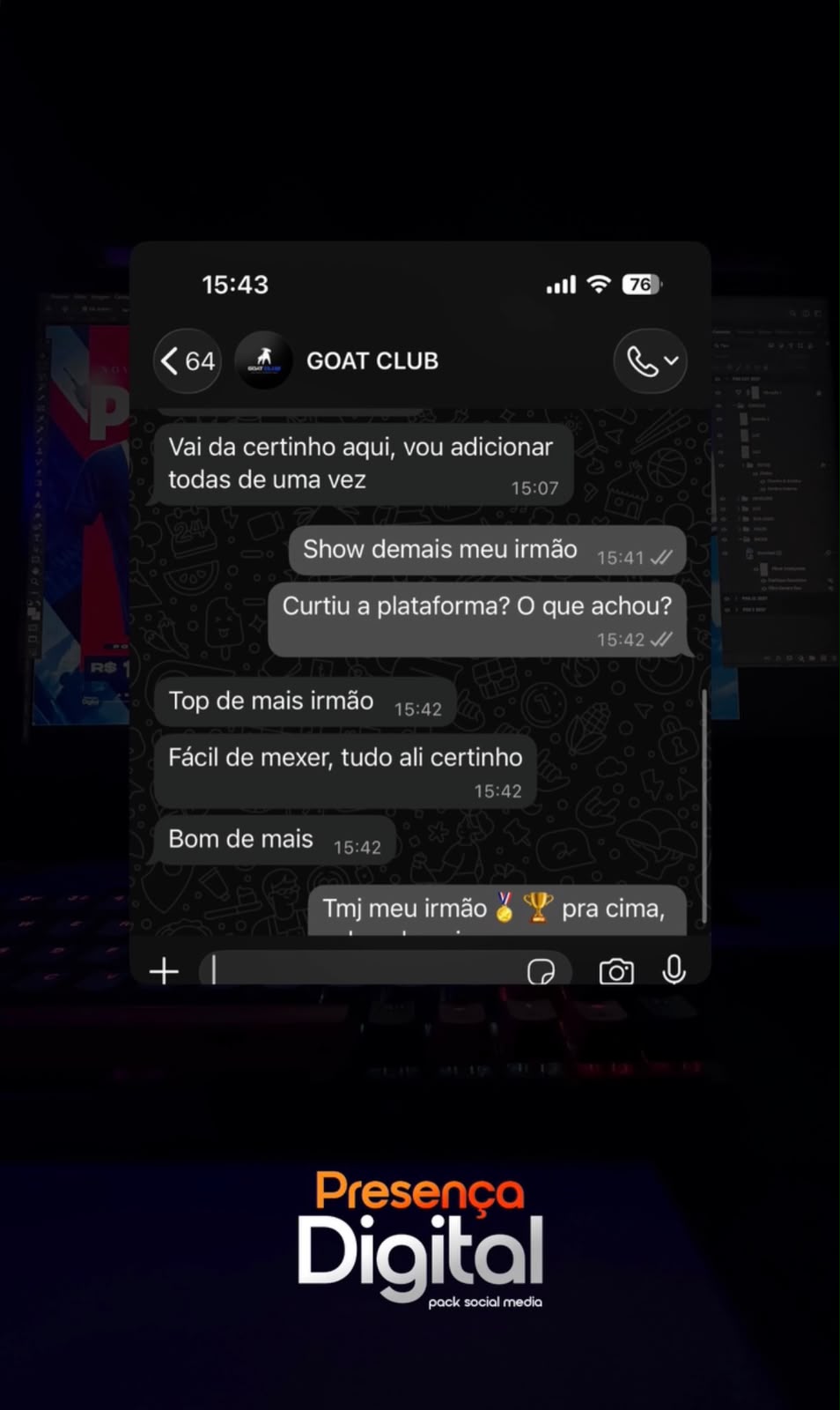 Depoimento de cliente do pack